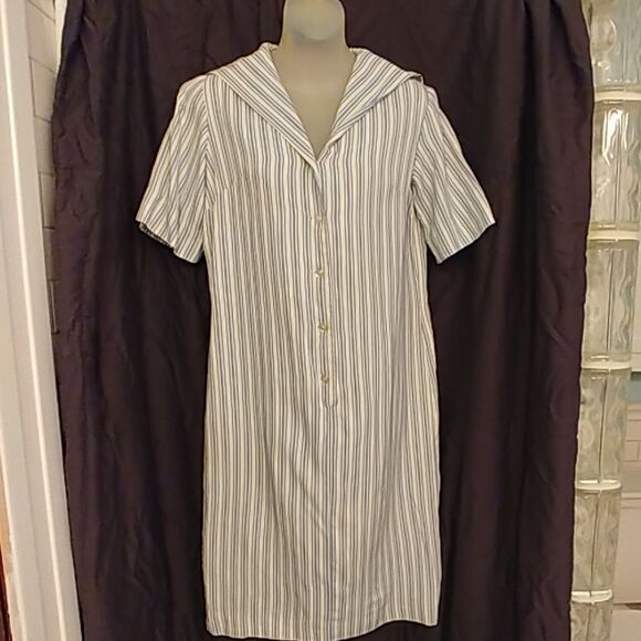 Vintage 50s 60s Striped Sack Dress Sailor Collar - Picture 1 of 6